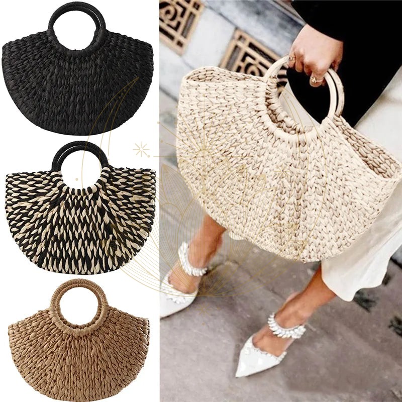Sac Panier Osier Rond Beige – Image 7