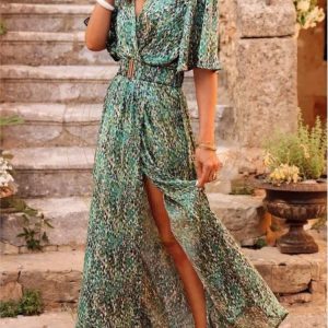Robe bohème florale verte