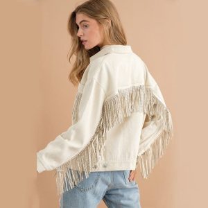 Veste à Franges Blanc Cassé