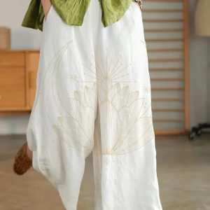 Pantalon Large en Lin Blanc