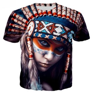T-shirt Indien Guerrière Plume rouge
