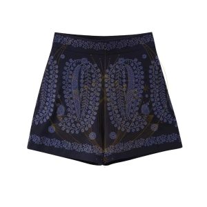 Short Court Taille Haute Brodé Bleu
