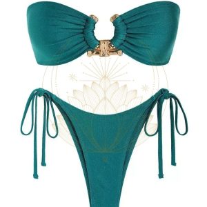 Bikini Vert Bandeau avec détail or