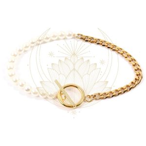 Bracelet de chaîne plaqué or avec perles blanches