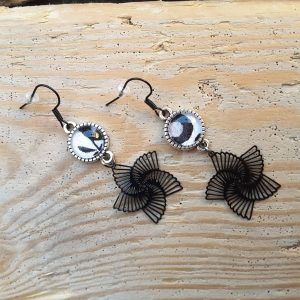 Boucles d&rsquo;oreilles estampe spirale – Witshire noir & blanc