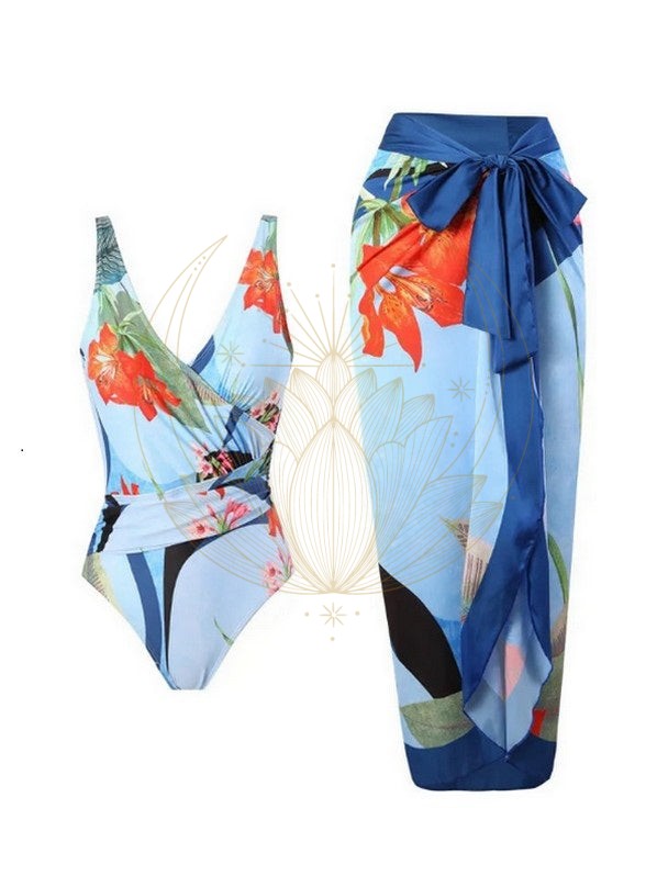 Maillot de bain & Jupe Exotique Bleu
