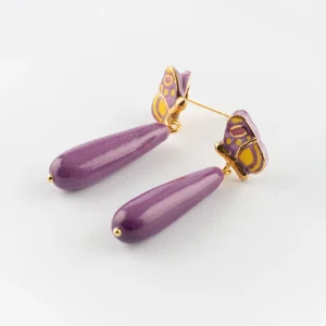 Boucles d'oreilles papillon violet & goutte