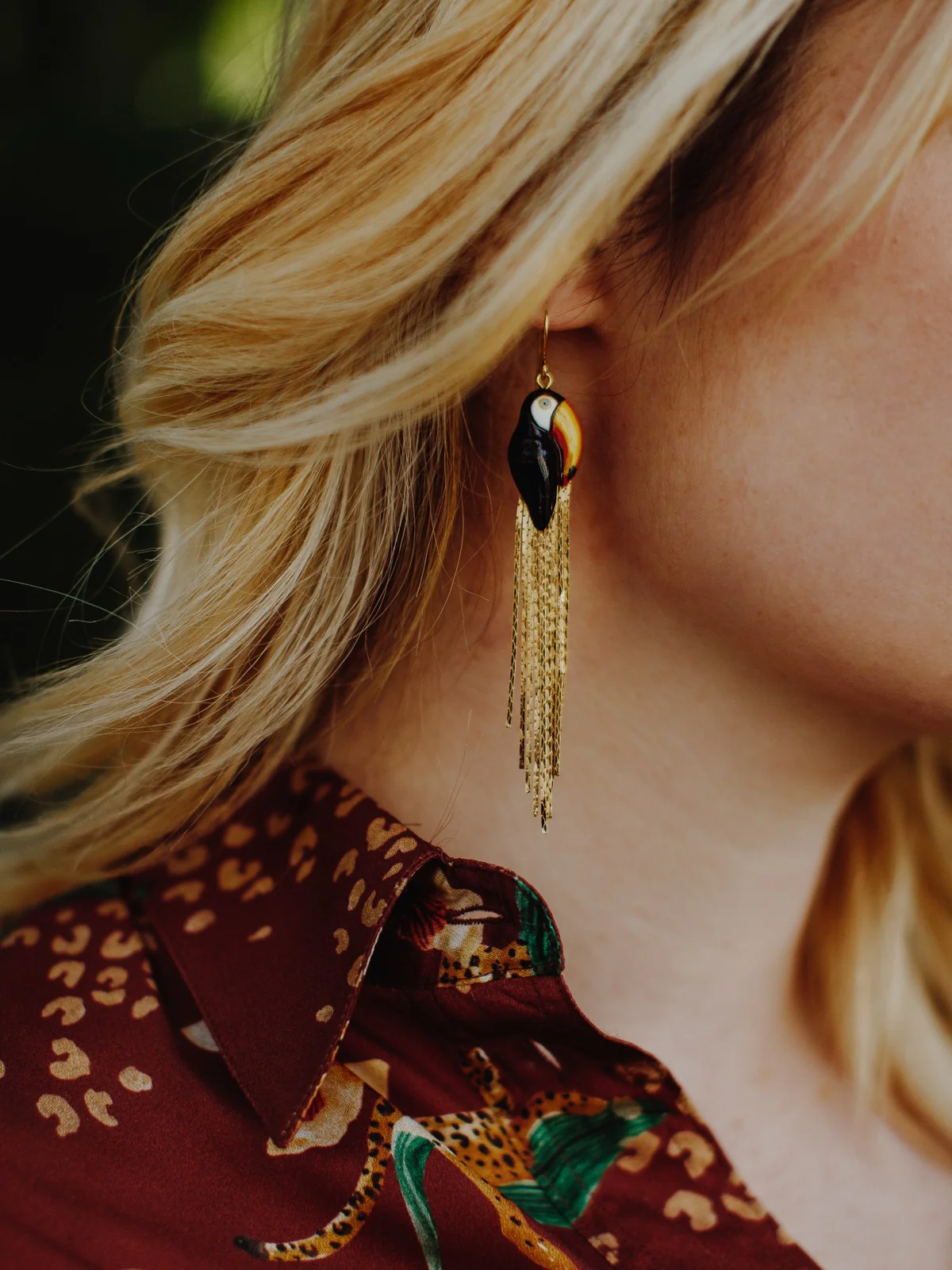 Boucles d'oreilles toucan à franges – Image 2