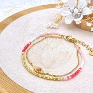 Bracelet Bohème Fin Perles Roses