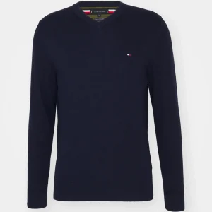 Pull col V Tommy Hilfiger bleu marine homme – Pull premium confortable, grande taille