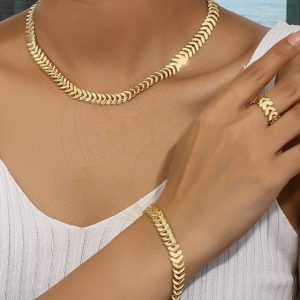 Ensemble  plaqué or collier ras du cou, bracelet et bague