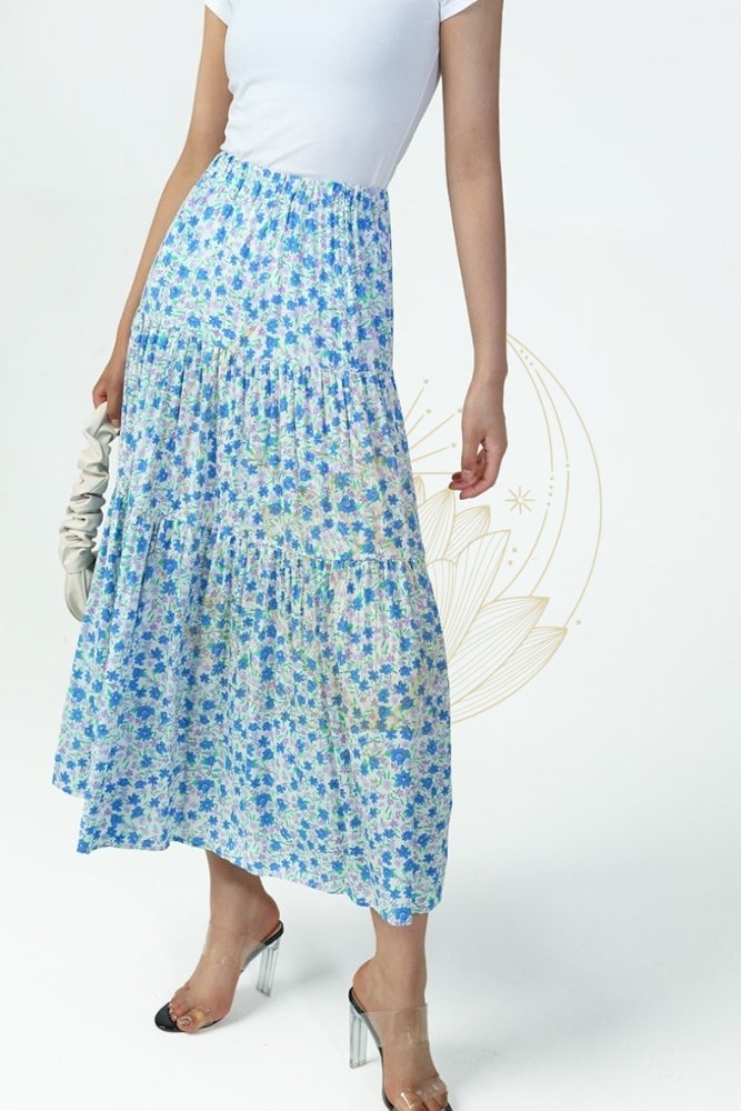 Jupe Longue Fleurie Bohème Bleu – Image 3