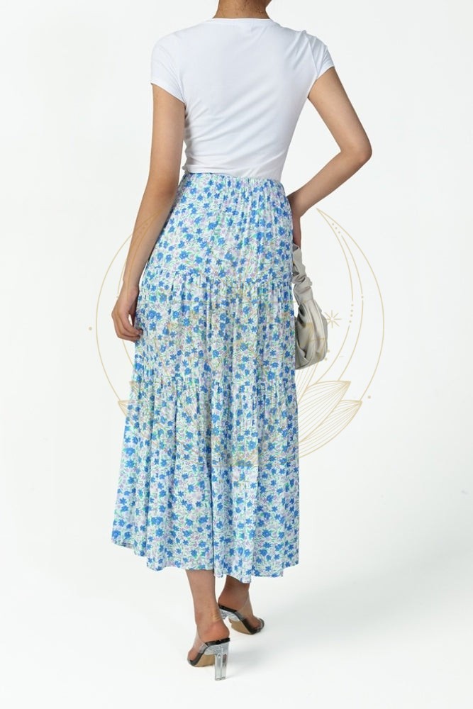 Jupe Longue Fleurie Bohème Bleu – Image 6