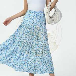 Jupe Longue Fleurie Bohème Bleu