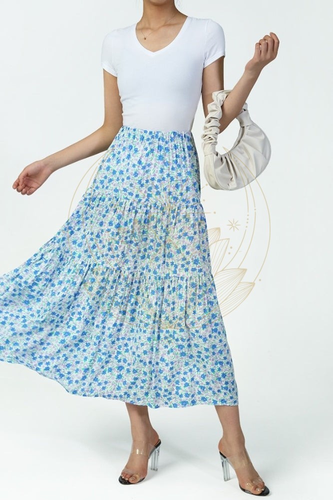 Jupe Longue Fleurie Bohème Bleu – Image 2