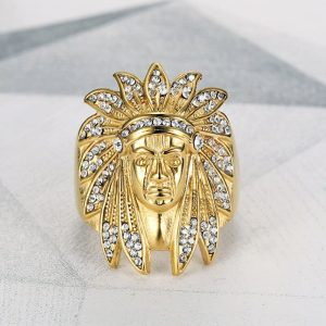 Bague IndienneStrasses Tête d’Indien (Acier)