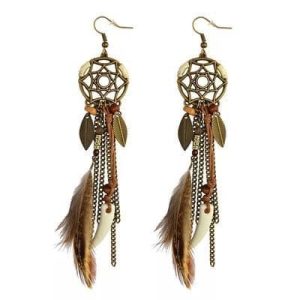 Boucle d’Oreille Attrape-Rêve Feuille d’Arbre