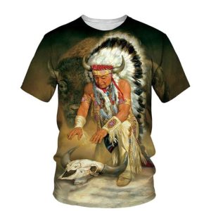 T-shirt Indien Guerrier Tête de Bœuf