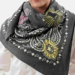 Écharpe Carré rêveuse grise en Coton – Adoré Paris | Foulard Femme Élégant Automne
