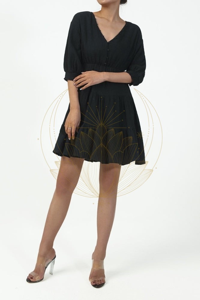 Robe Bohème Courte Noire – Image 2