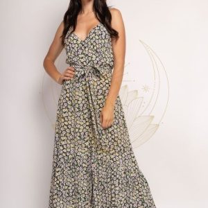 Robe Bohème Noire Fleurie