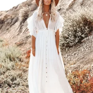 Robe De Plage Bohème Blanche