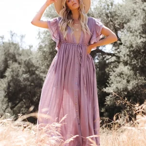 Robe De Plage Boutonnée Devant