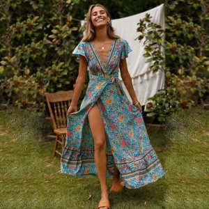 Robe Longue Échancrée Bohème